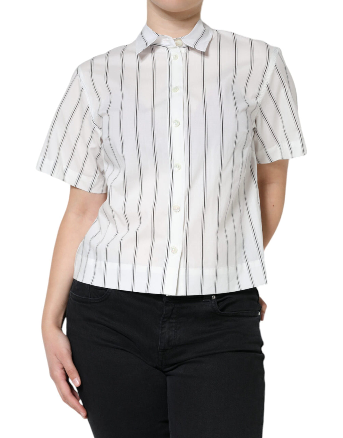 Polo Top à Col Rayé Blanc Dolce & Gabbana