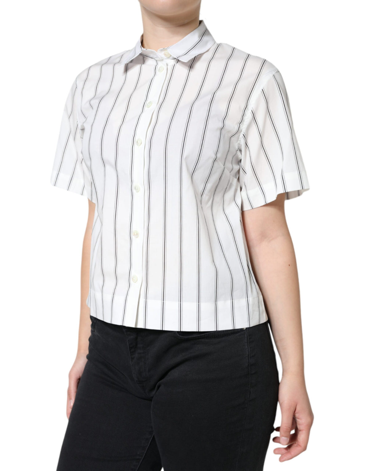 Polo Top à Col Rayé Blanc Dolce & Gabbana