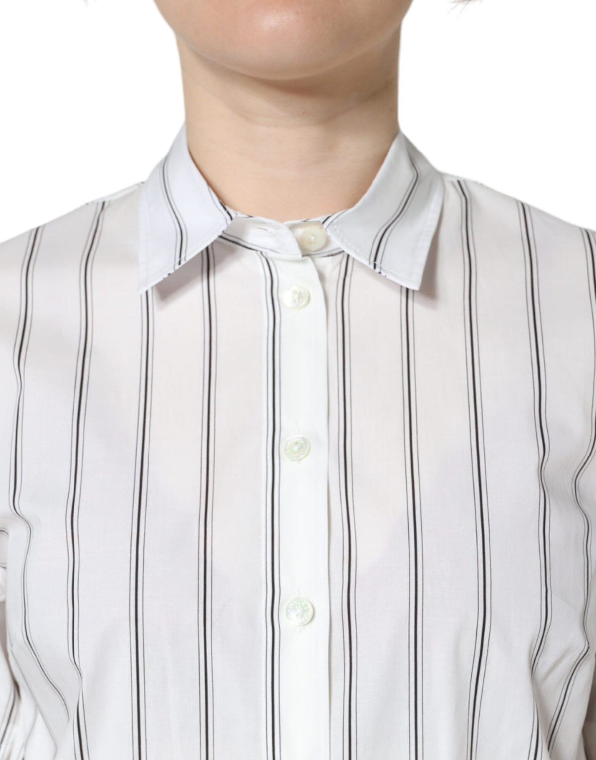 Polo Top à Col Rayé Blanc Dolce & Gabbana