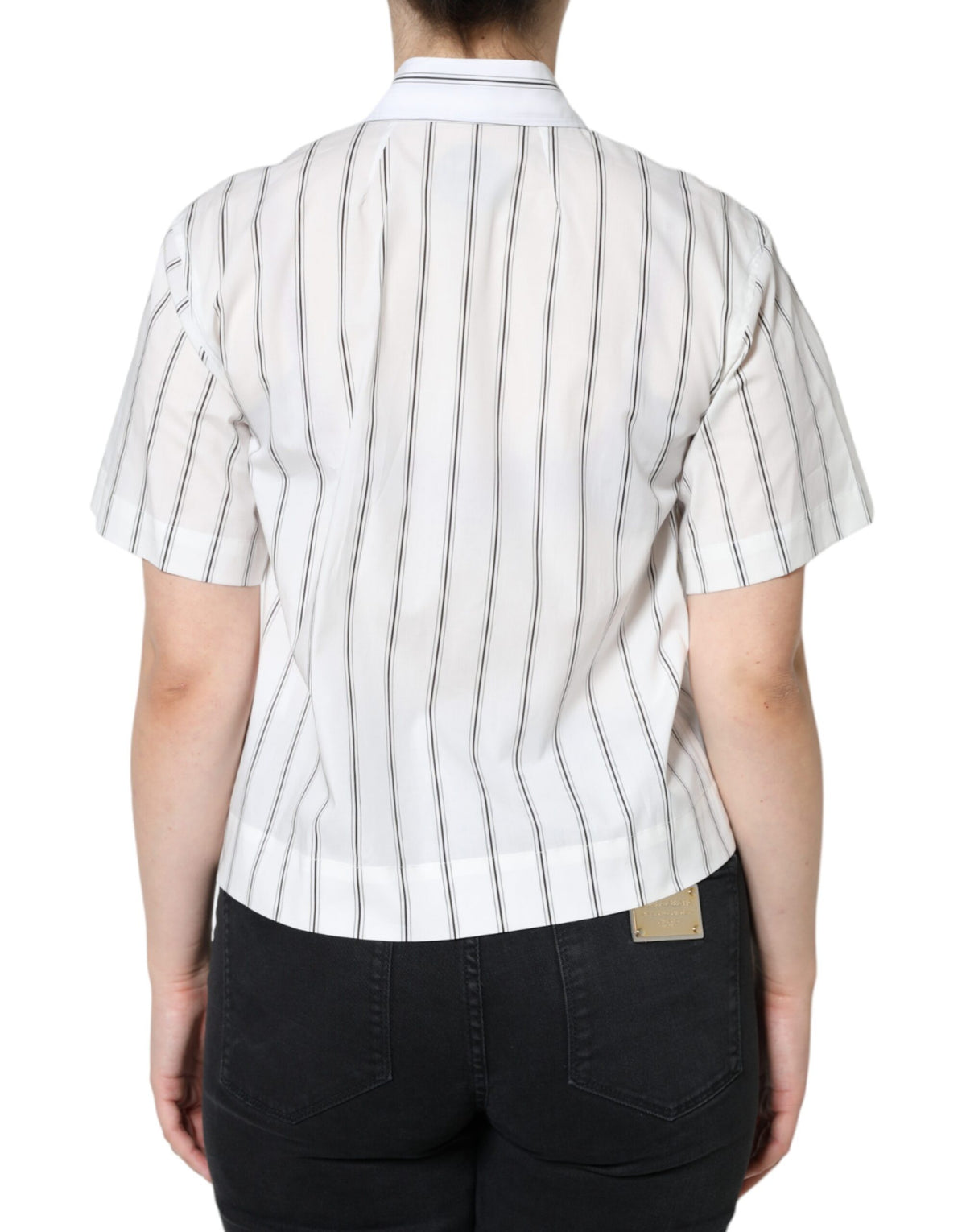 Polo Top à Col Rayé Blanc Dolce & Gabbana