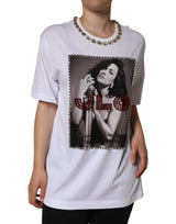 Dolce & Gabbana T-shirt Blanc avec Col Cristal et Imprimé J.Lo