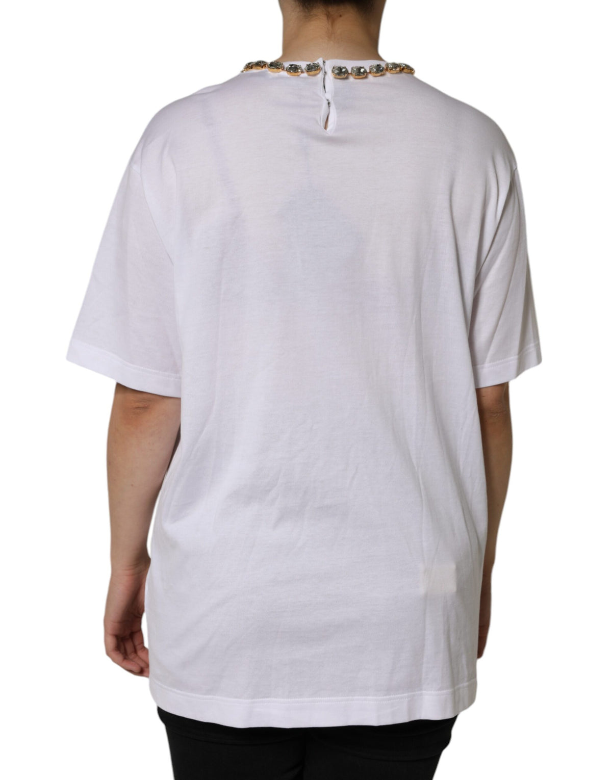 Dolce & Gabbana T-shirt Blanc avec Col Cristal et Imprimé J.Lo