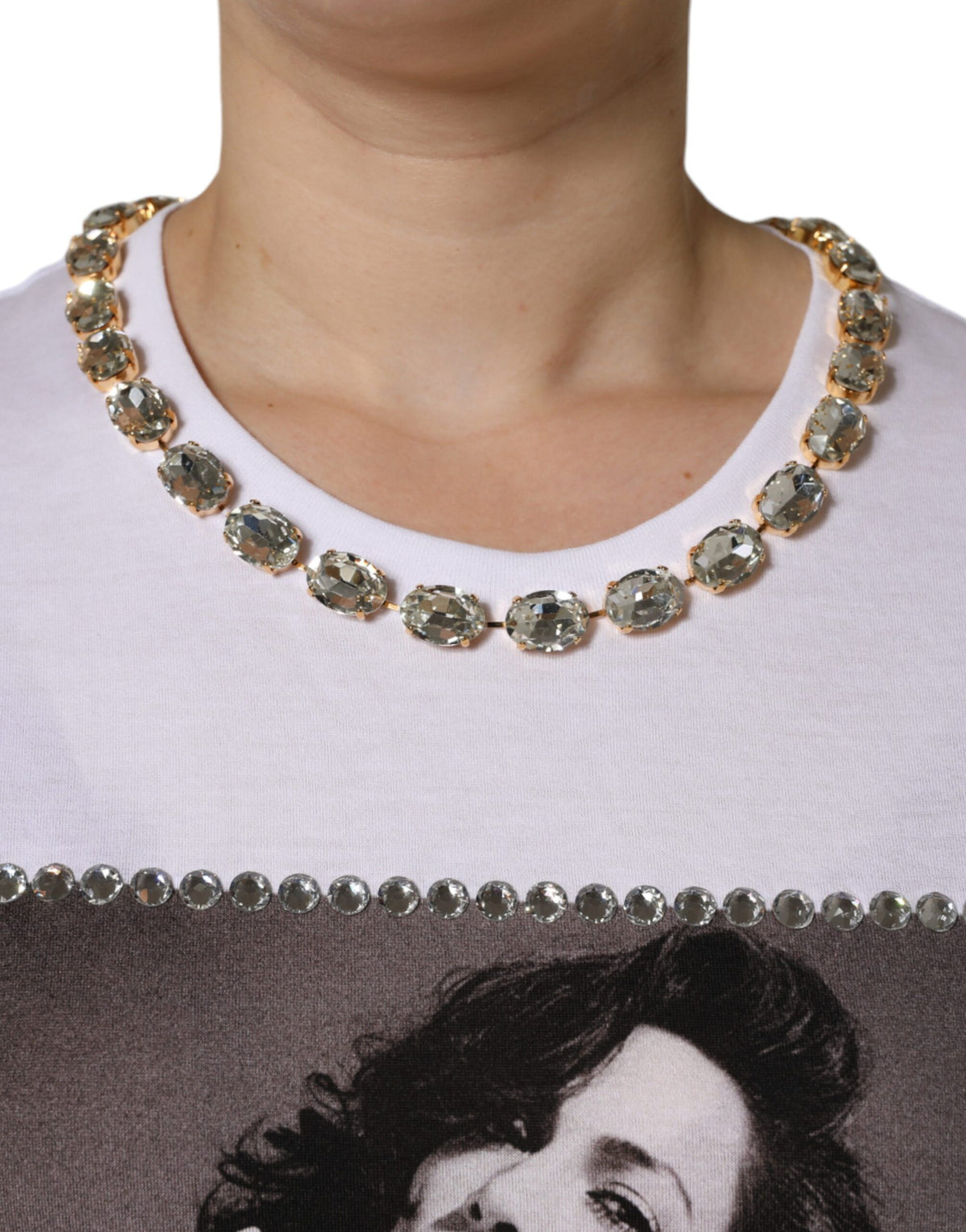Dolce & Gabbana T-shirt Blanc avec Col Cristal et Imprimé J.Lo