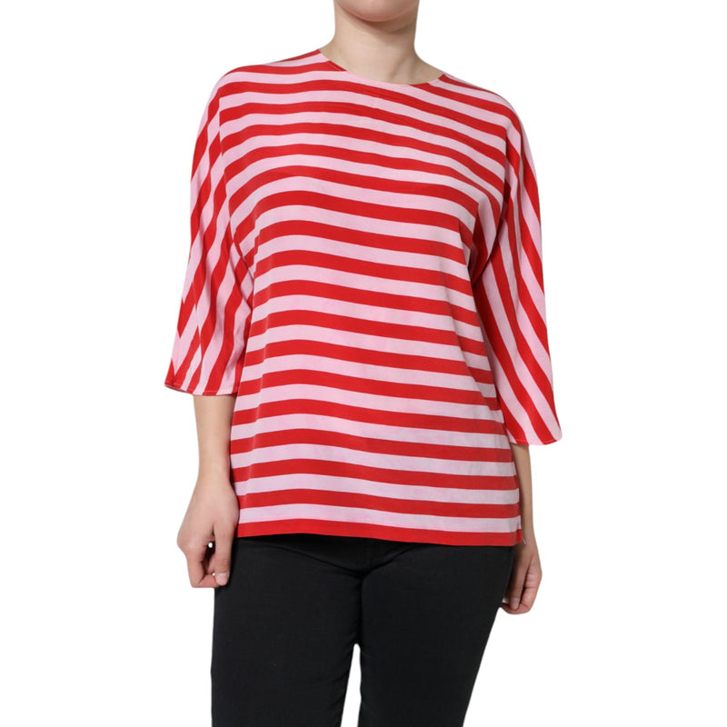 Dolce & Gabbana T-shirt en Soie Rayé Blanc et Rouge