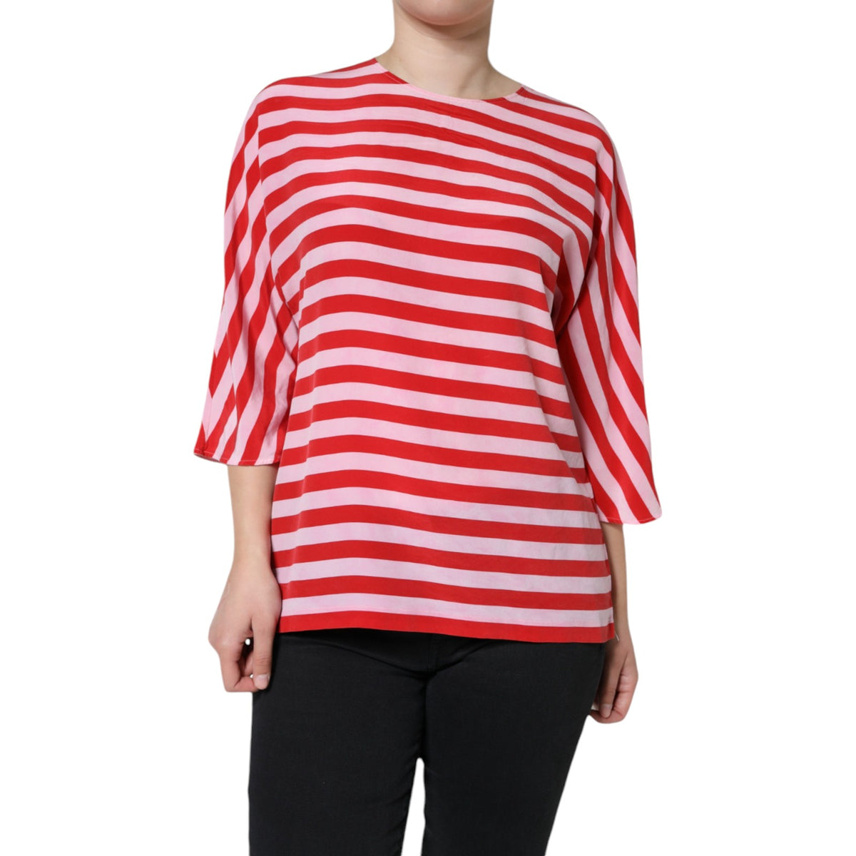Dolce & Gabbana T-shirt en Soie Rayé Blanc et Rouge