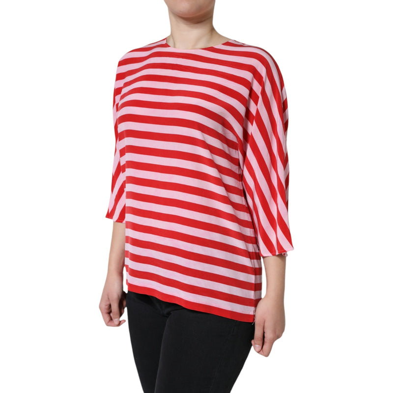 Dolce & Gabbana T-shirt en Soie Rayé Blanc et Rouge