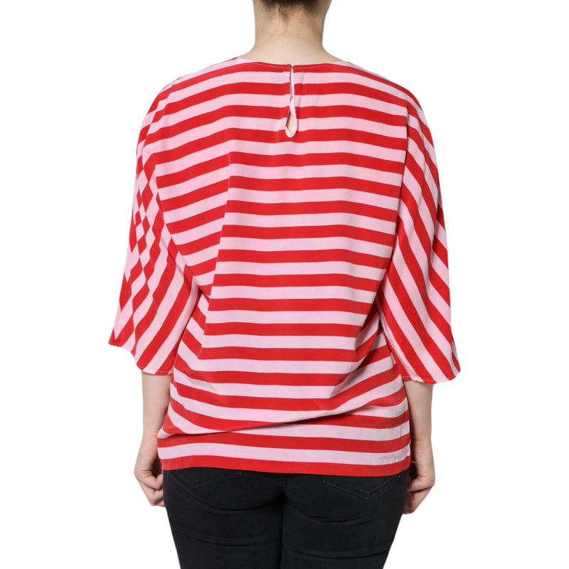 Dolce & Gabbana T-shirt en Soie Rayé Blanc et Rouge
