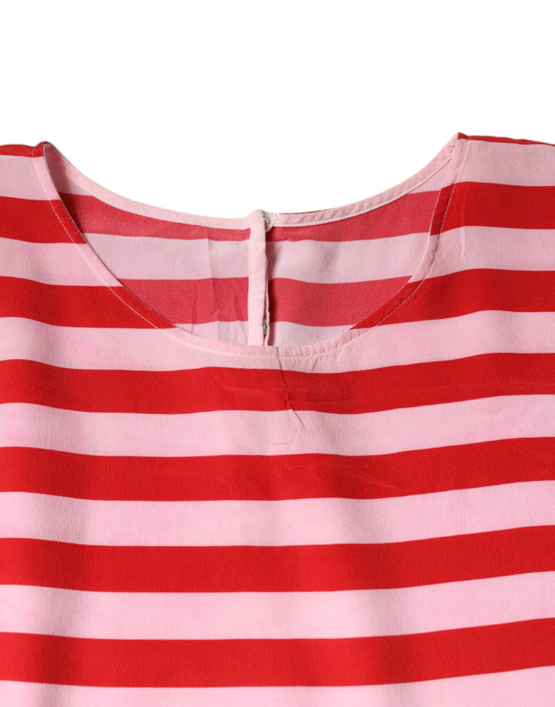 Dolce & Gabbana T-shirt en Soie Rayé Blanc et Rouge