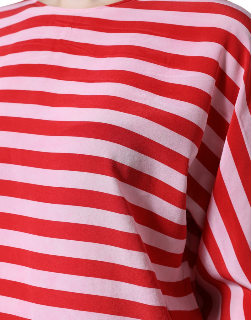 Dolce & Gabbana T-shirt en Soie Rayé Blanc et Rouge
