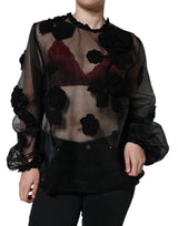 Dolce & Gabbana Blouse Florale Transparente en Nylon Noir