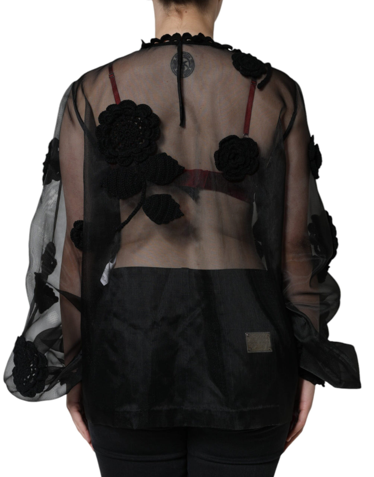 Dolce & Gabbana Blouse Florale Transparente en Nylon Noir