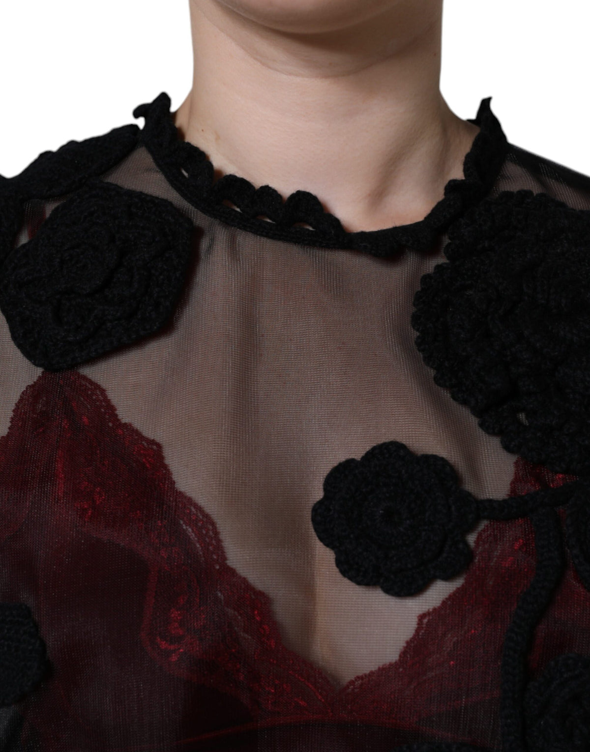 Dolce & Gabbana Blouse Florale Transparente en Nylon Noir