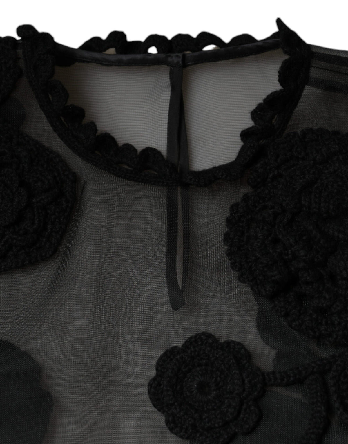 Dolce & Gabbana Blouse Florale Transparente en Nylon Noir