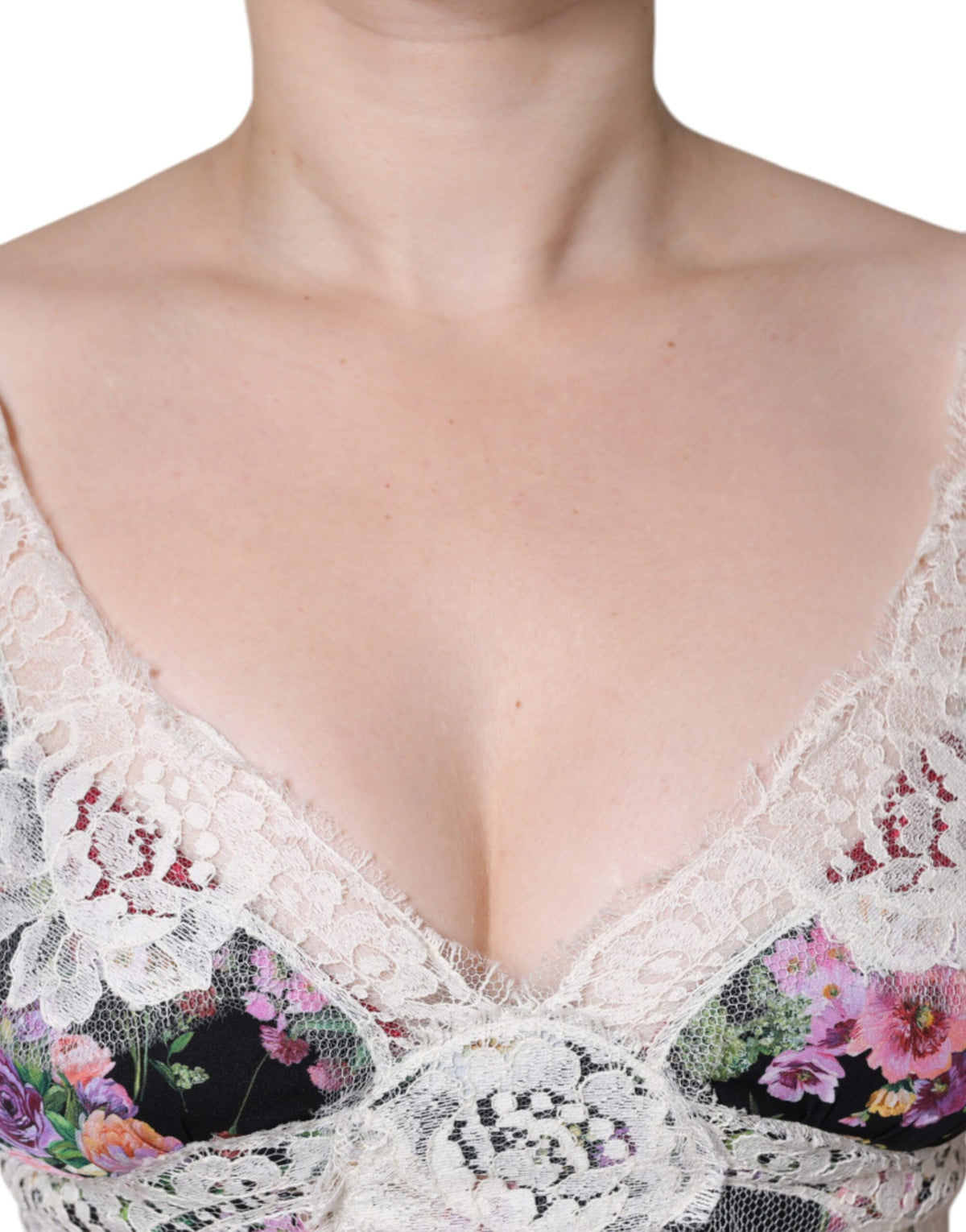 Dolce & Gabbana Blouse en Dentelle Florale Noire à Manches Courtes