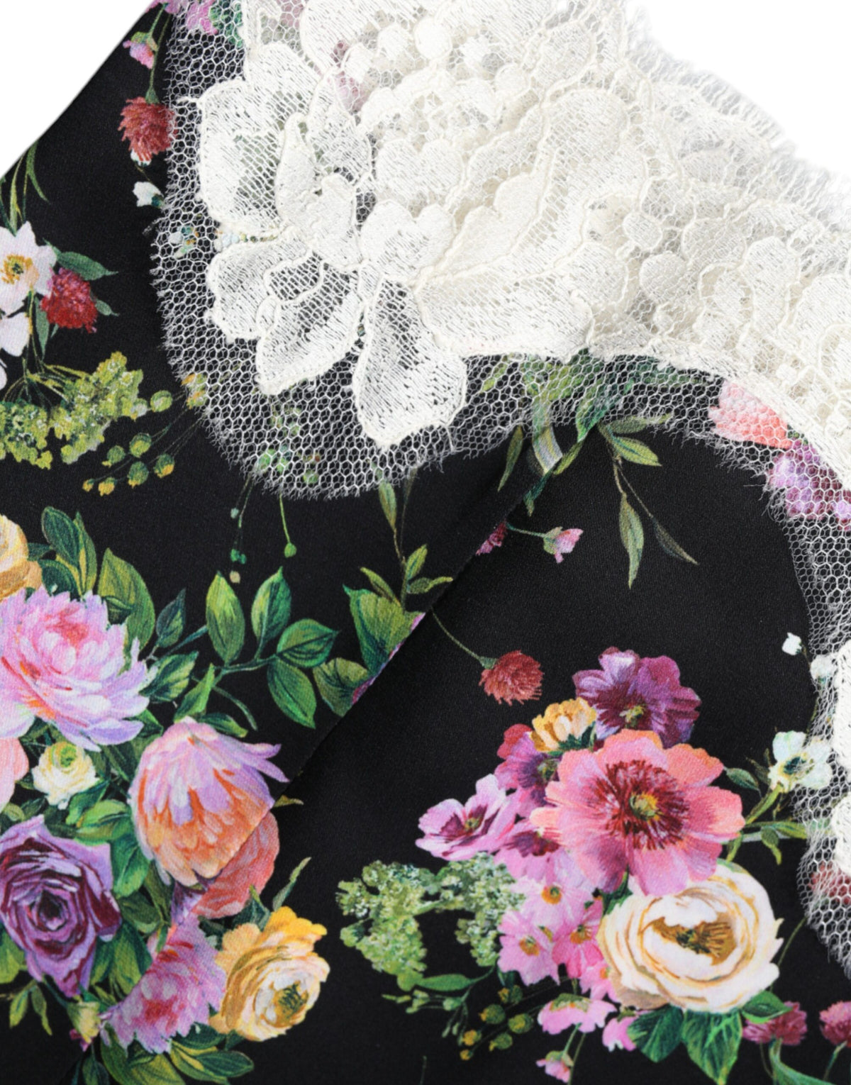 Dolce & Gabbana Blouse en Dentelle Florale Noire à Manches Courtes