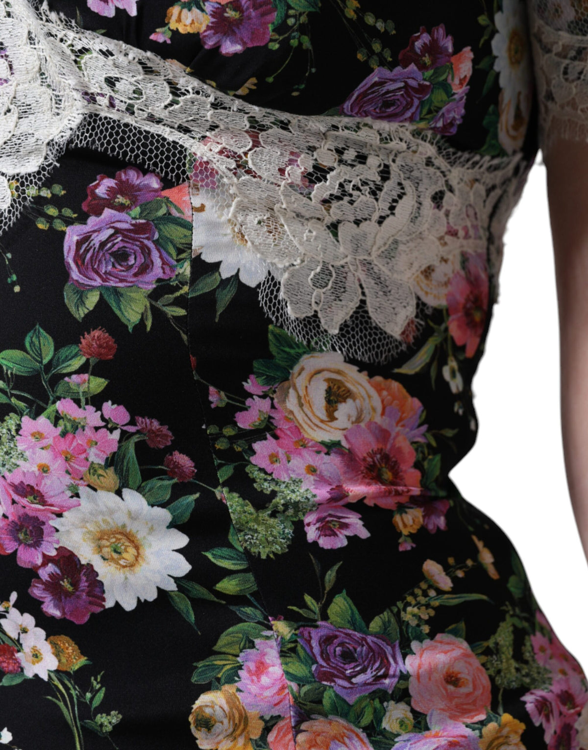 Dolce & Gabbana Blouse en Dentelle Florale Noire à Manches Courtes