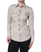 Dolce & Gabbana Chemise Beige en Coton à Col Boutonné
