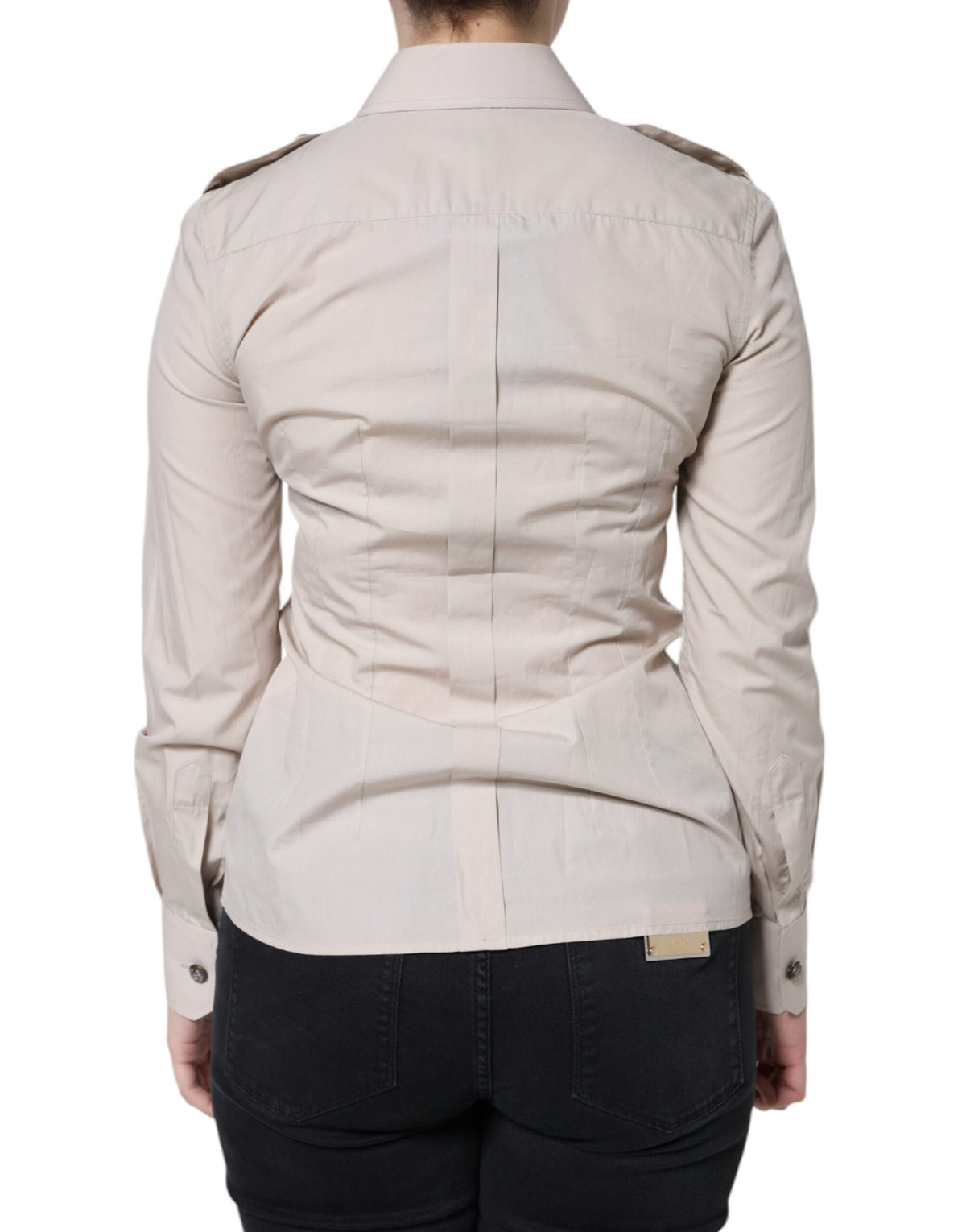 Dolce & Gabbana Chemise Beige en Coton à Col Boutonné