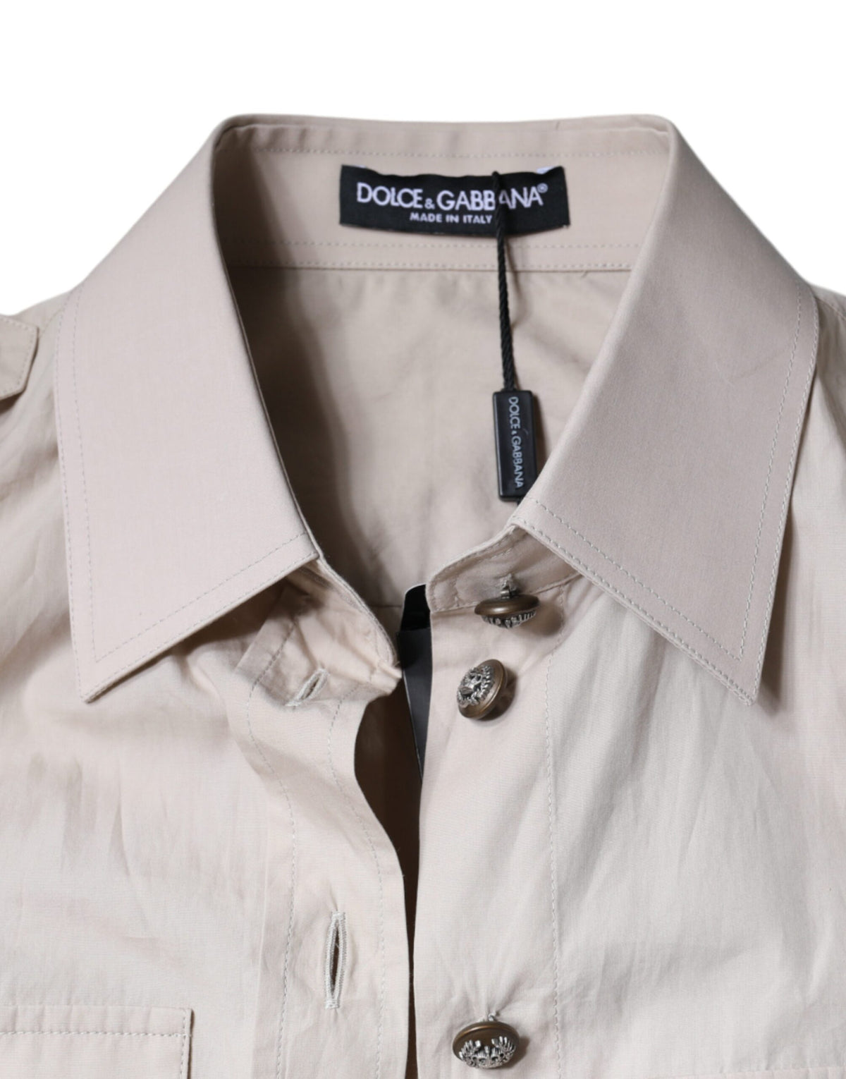 Dolce & Gabbana Chemise Beige en Coton à Col Boutonné