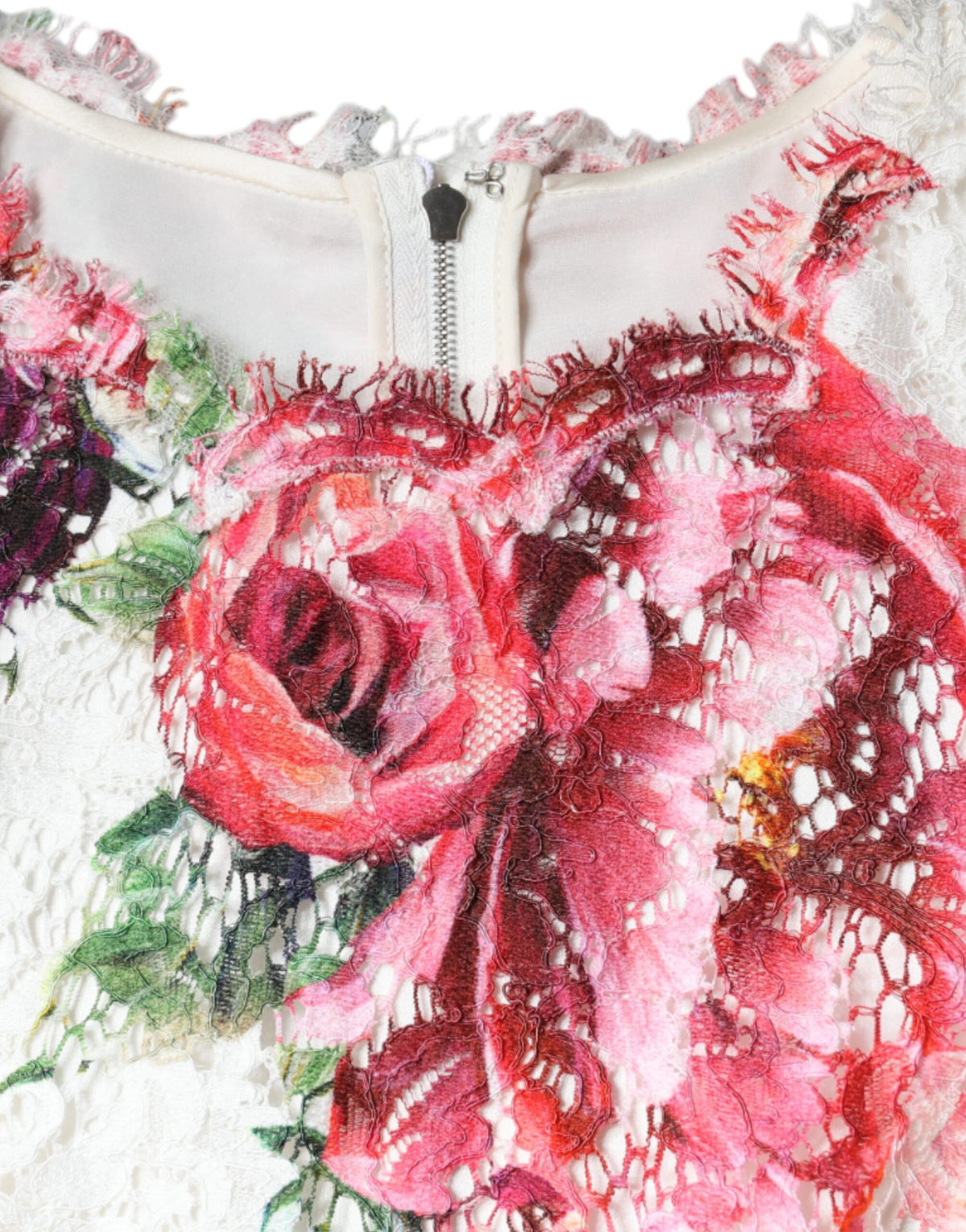 Dolce & Gabbana Blouse Top en Dentelle Blanche Pivoine à Manches Courtes