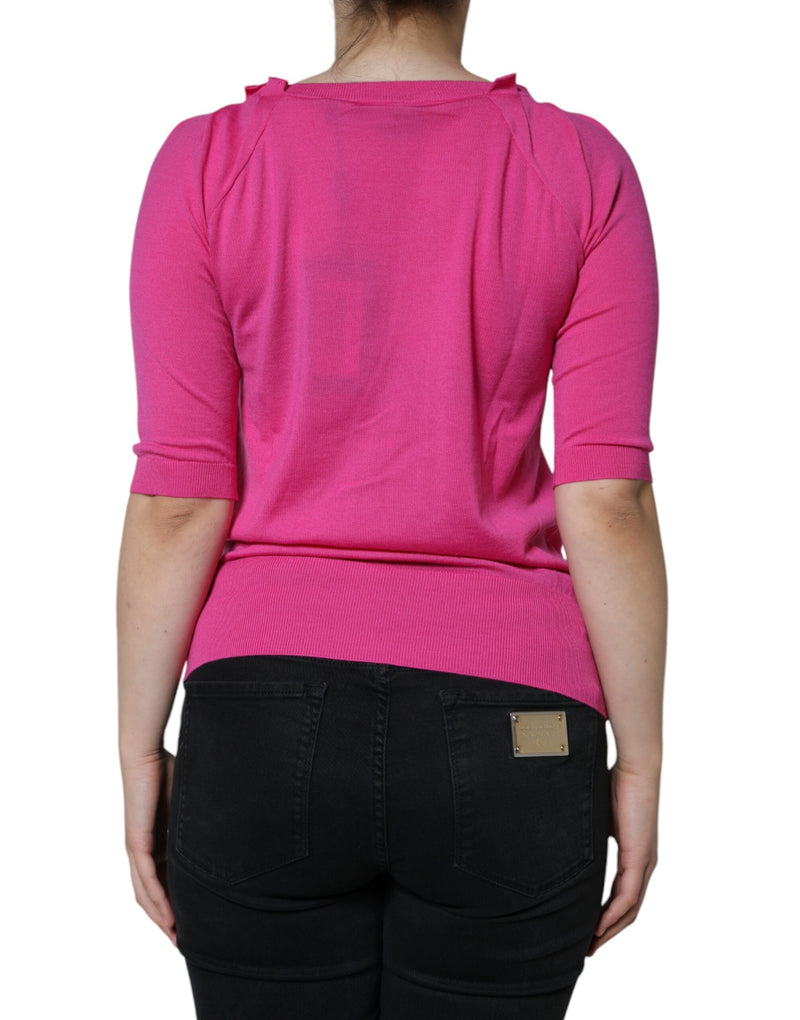 Dolce & Gabbana Blouse en Laine Rose à Manches Courtes