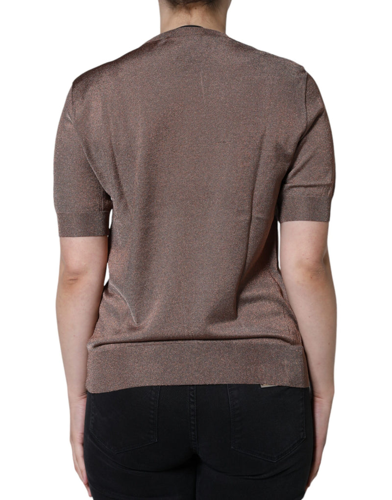 Dolce & Gabbana Brown Floral Applique Short Sleeve Top