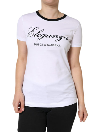Dolce & Gabbana wit katoenen T-shirt met korte mouwen en Eleganza-print