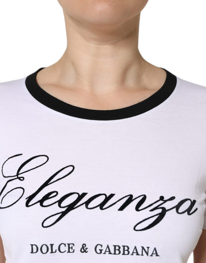 Dolce & Gabbana wit katoenen T-shirt met korte mouwen en Eleganza-print