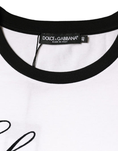 Dolce & Gabbana wit katoenen T-shirt met korte mouwen en Eleganza-print