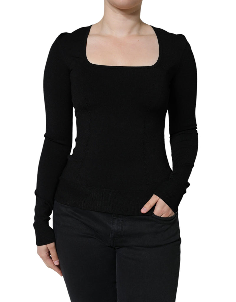 Dolce & Gabbana Black Long Sleeves Blouse with Square Neck Design
