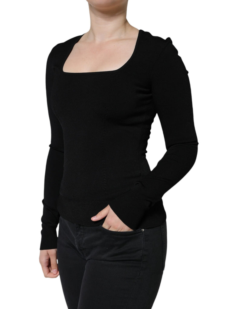 Dolce & Gabbana Black Long Sleeves Blouse with Square Neck Design