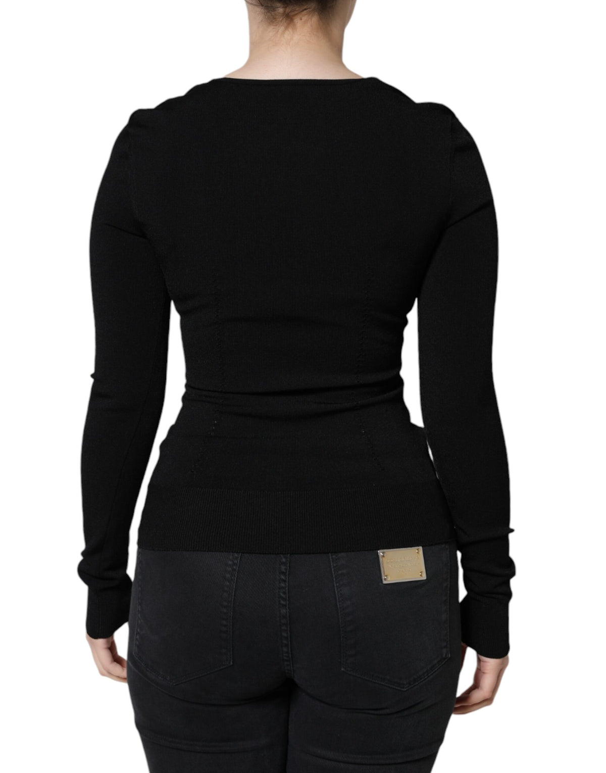 Dolce & Gabbana Black Long Sleeves Blouse with Square Neck Design