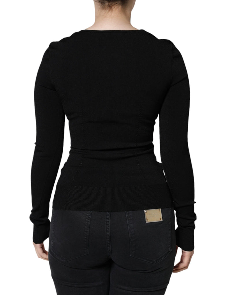 Dolce & Gabbana Black Long Sleeves Blouse with Square Neck Design