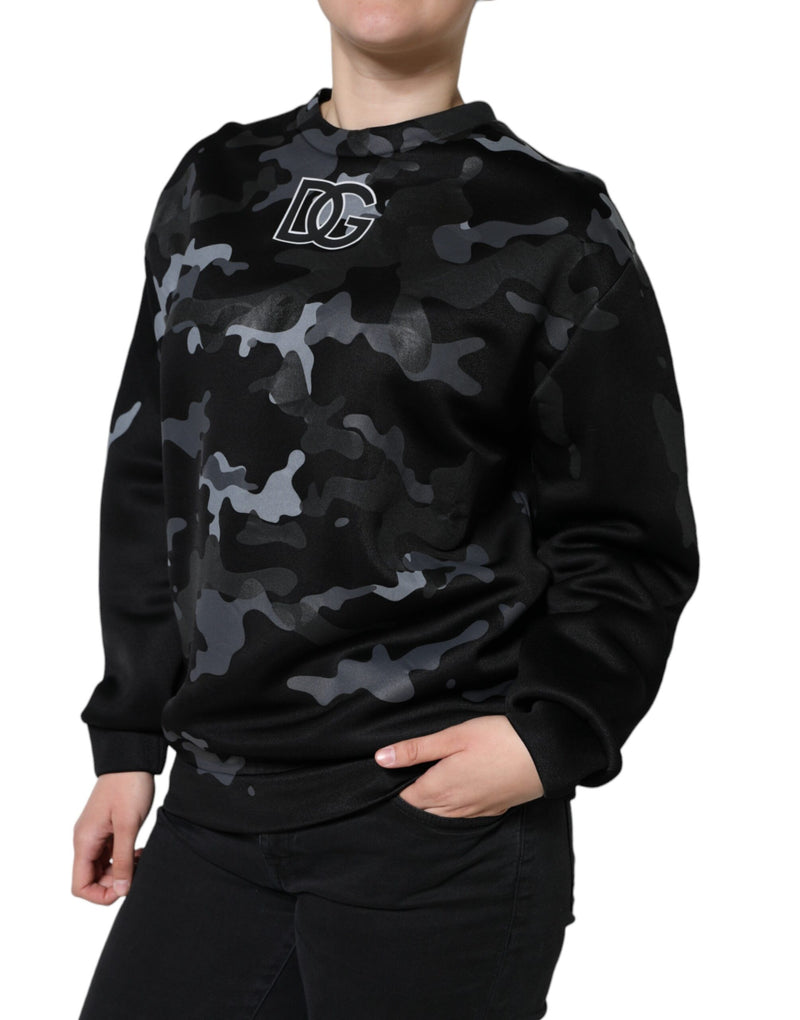 Dolce & Gabbana Black Camouflage Round Neck Sweatshirt
