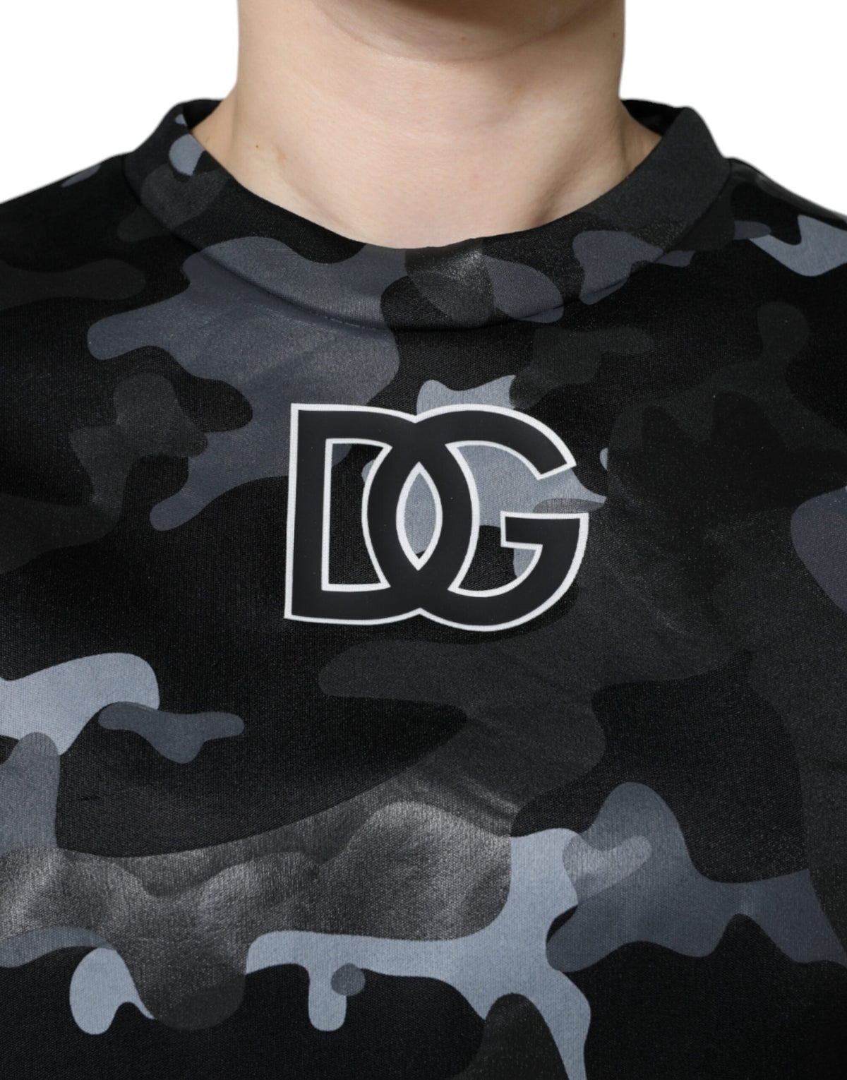 Dolce & Gabbana Sweatshirt Noir Camouflage à Col Rond