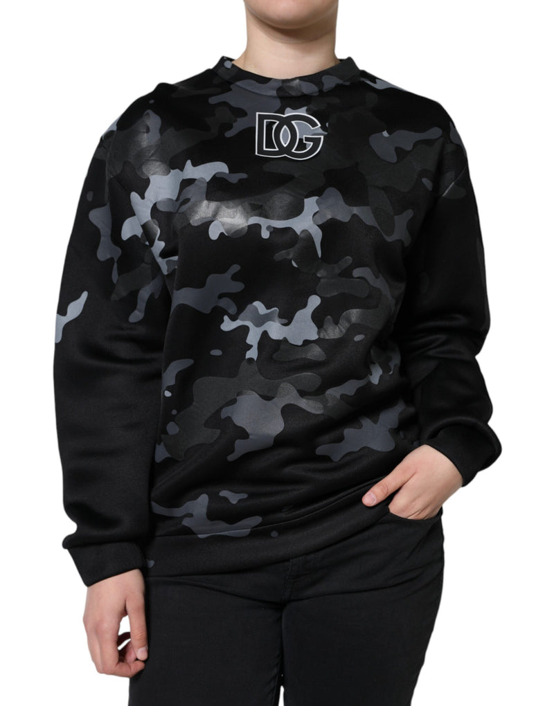 Dolce & Gabbana Sweatshirt Noir Camouflage à Col Rond