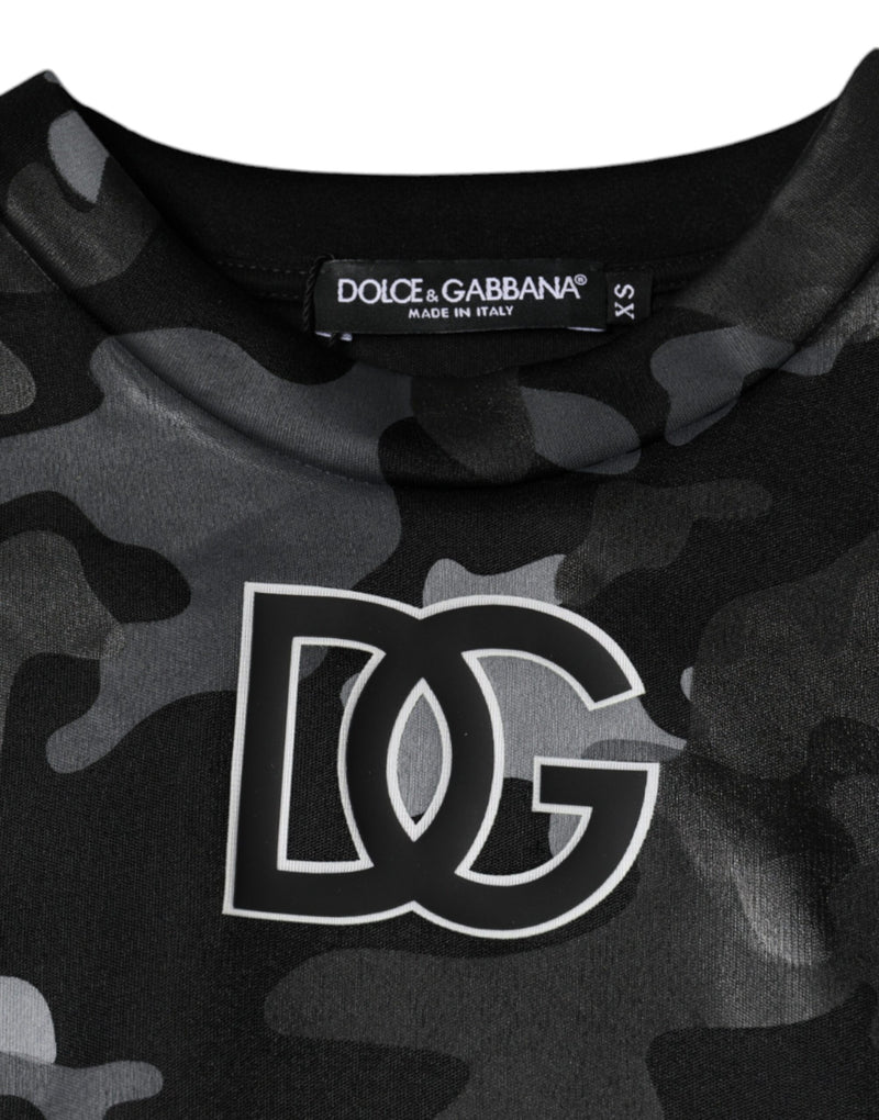 Dolce & Gabbana Sweatshirt Noir Camouflage à Col Rond