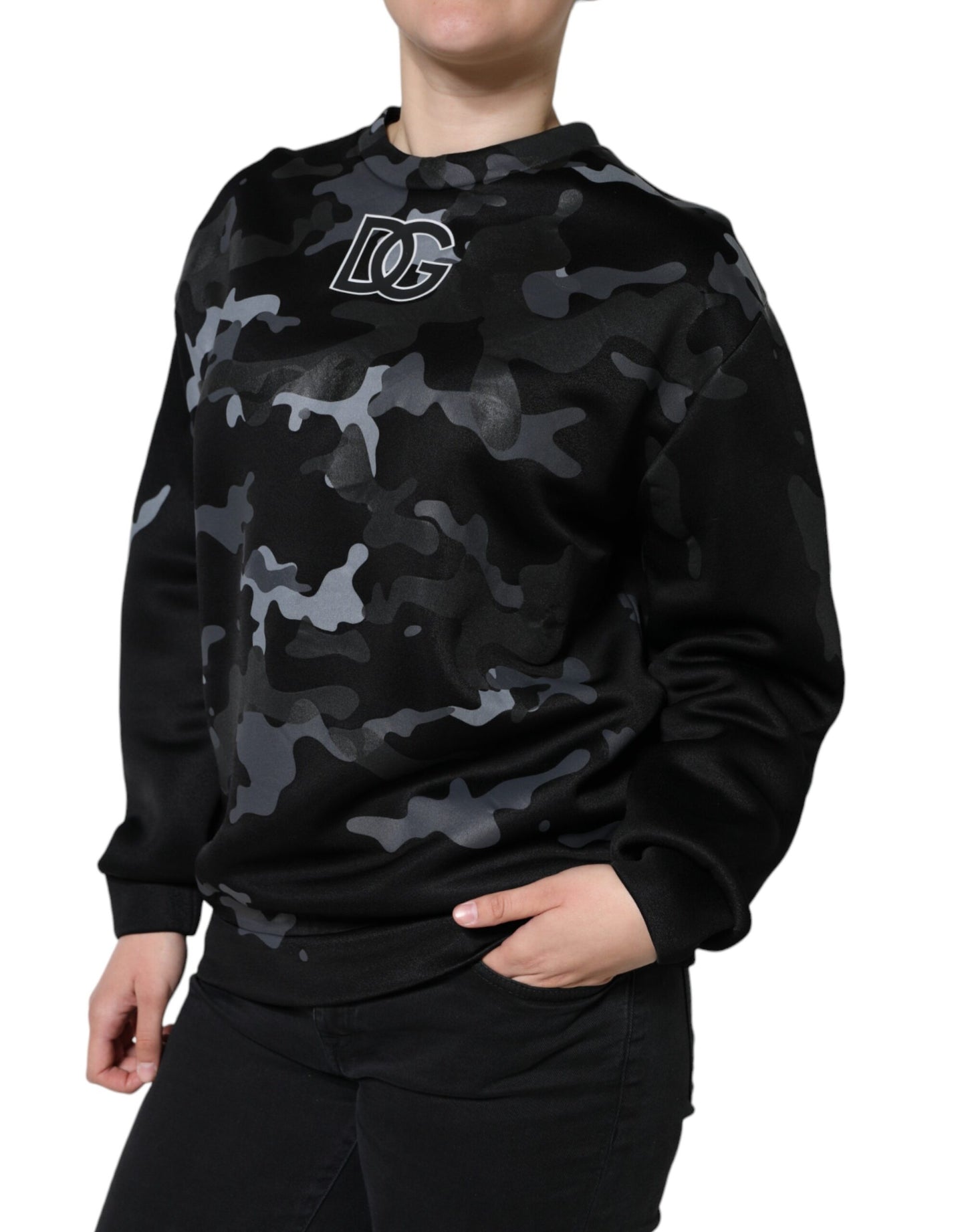 Pull en sweat à col rond noir à motif camouflage Dolce & Gabbana