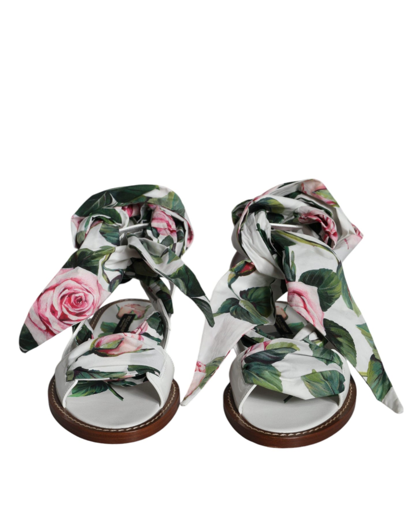 Sandales compensées à envelopper autour de la cheville, imprimé floral multicolore, Dolce & Gabbana.
