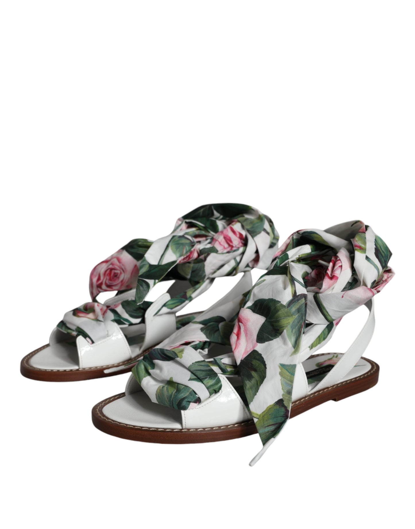 Sandales compensées à envelopper autour de la cheville, imprimé floral multicolore, Dolce & Gabbana.