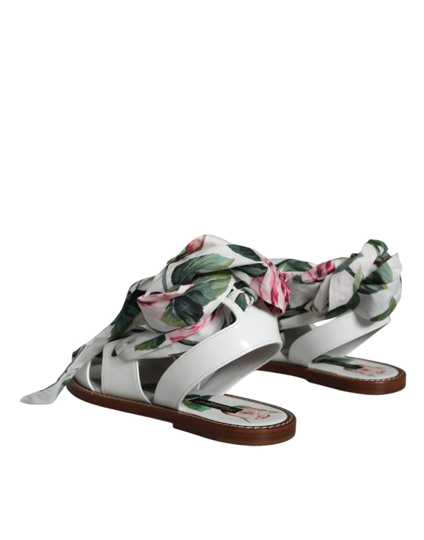 Sandales compensées à envelopper autour de la cheville, imprimé floral multicolore, Dolce & Gabbana.