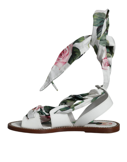 Sandales compensées à envelopper autour de la cheville, imprimé floral multicolore, Dolce & Gabbana.