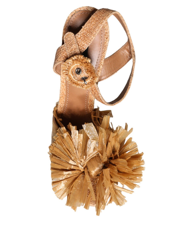 Dolce & Gabbana Sandales Cristal à Bride Cheville en Raffia Marron