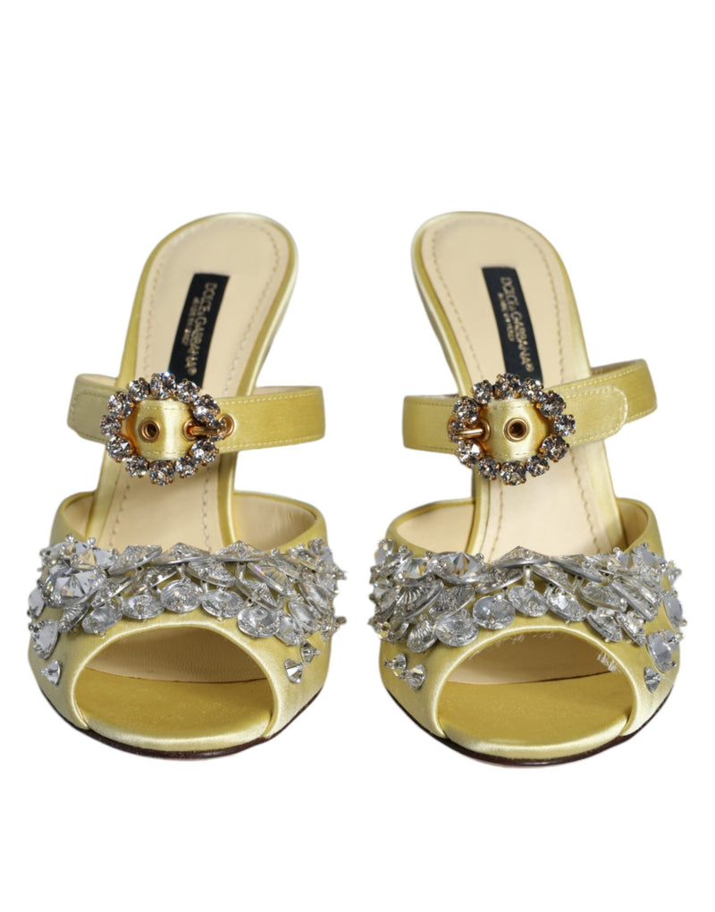 Dolce & Gabbana Yellow Mary Janes Satin Crystal Sandals