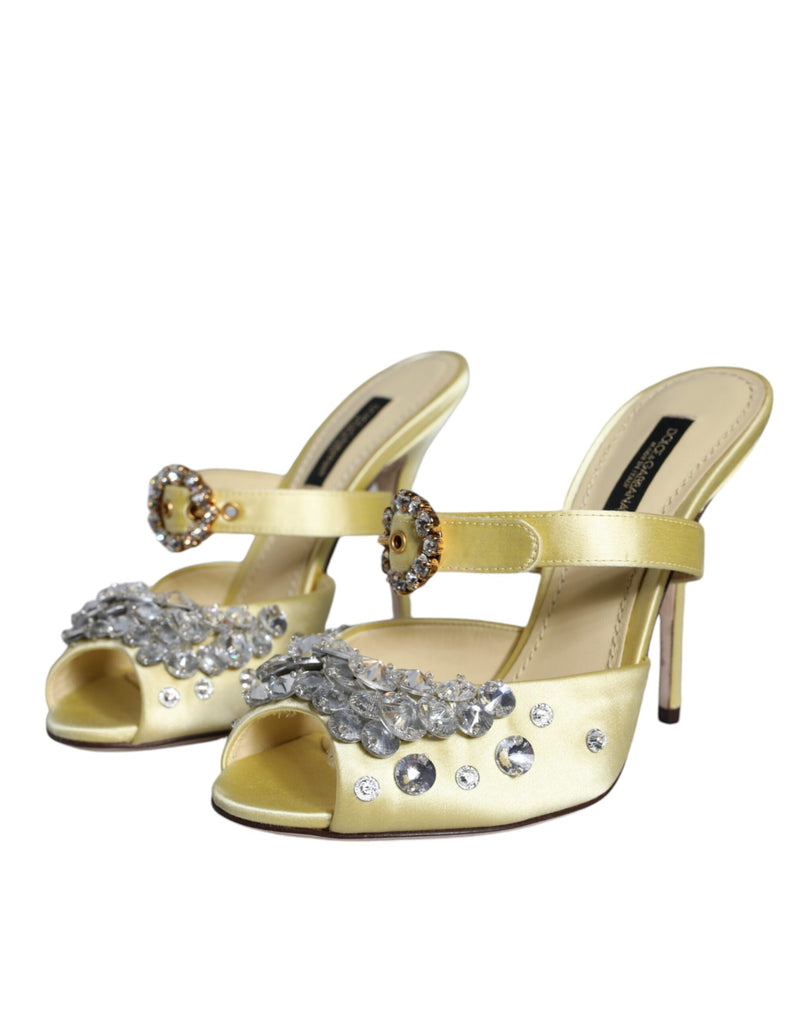 Dolce & Gabbana Yellow Mary Janes Satin Crystal Sandals
