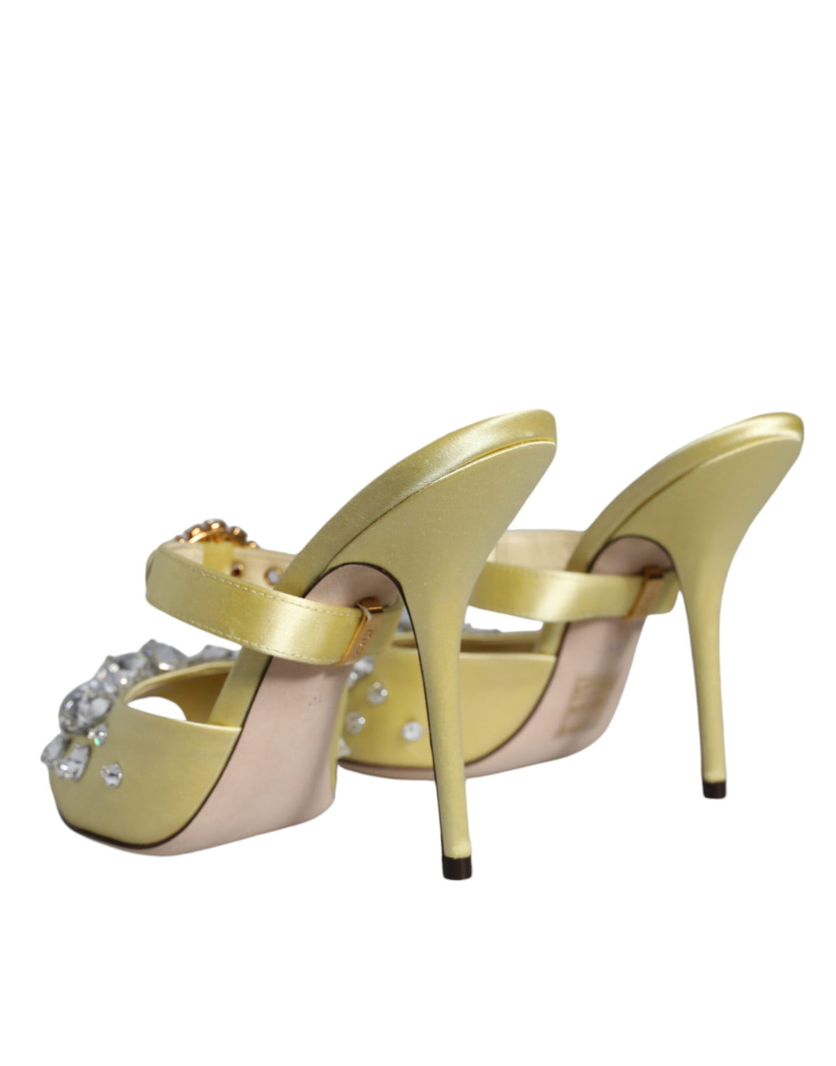 Dolce & Gabbana Yellow Mary Janes Satin Crystal Sandals