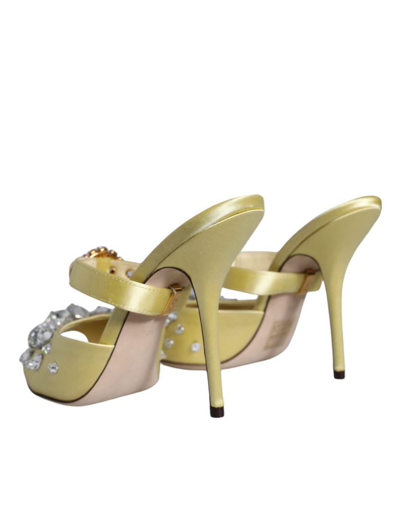 Dolce & Gabbana Yellow Mary Janes Satin Crystal Sandals