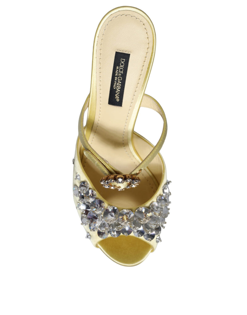 Dolce & Gabbana Yellow Mary Janes Satin Crystal Sandals
