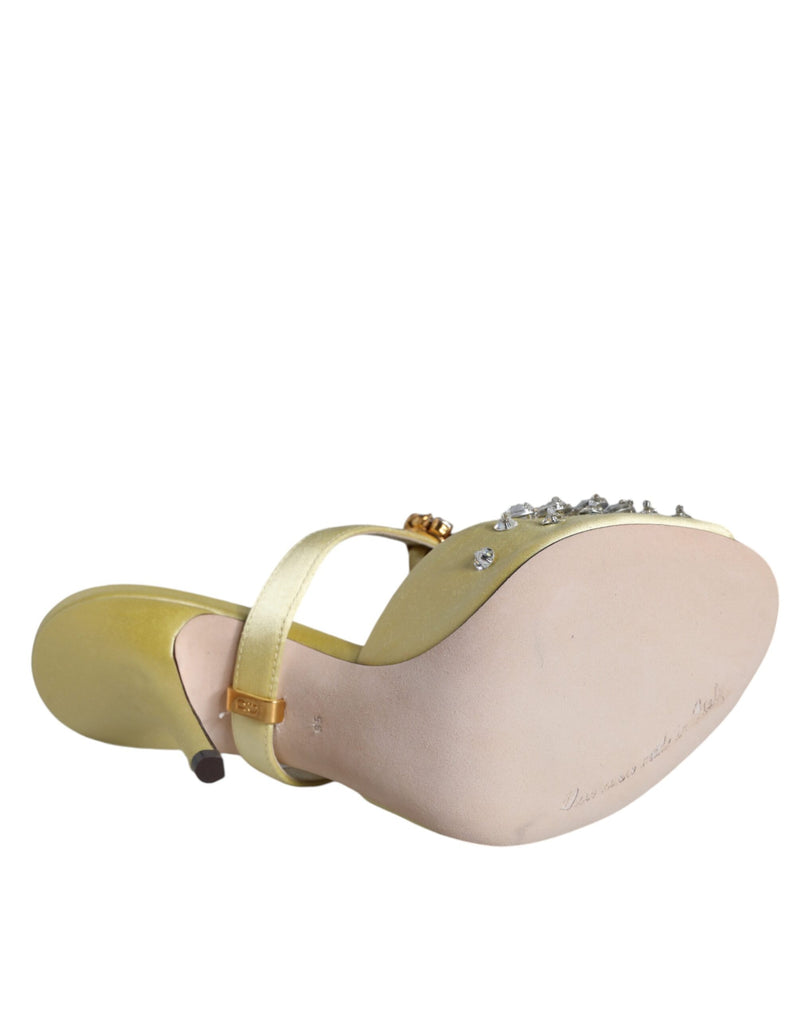 Dolce & Gabbana Yellow Mary Janes Satin Crystal Sandals