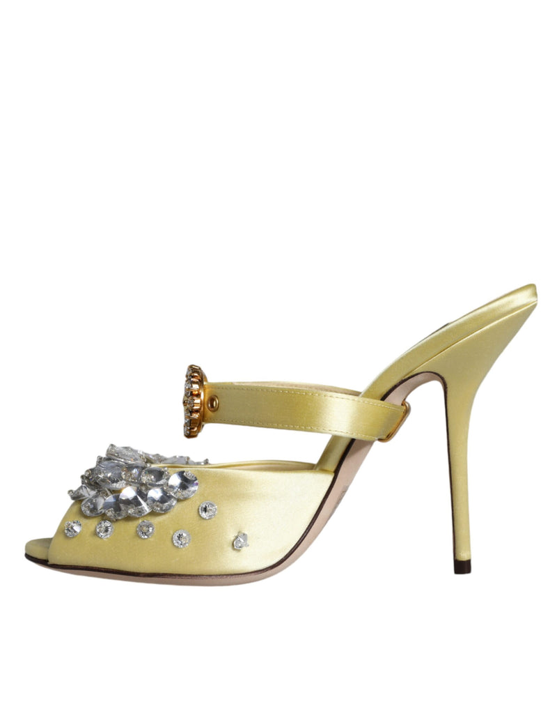 Dolce & Gabbana Yellow Mary Janes Satin Crystal Sandals